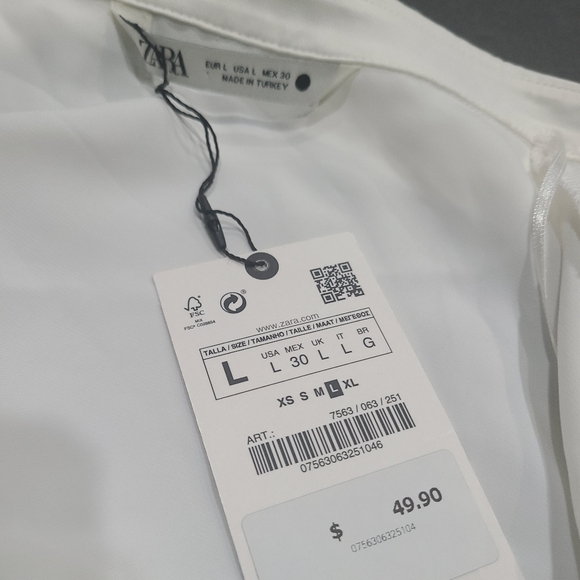 NWT Zara Elegant White Women's Blouse Size L cropped - Picture 6 of 12